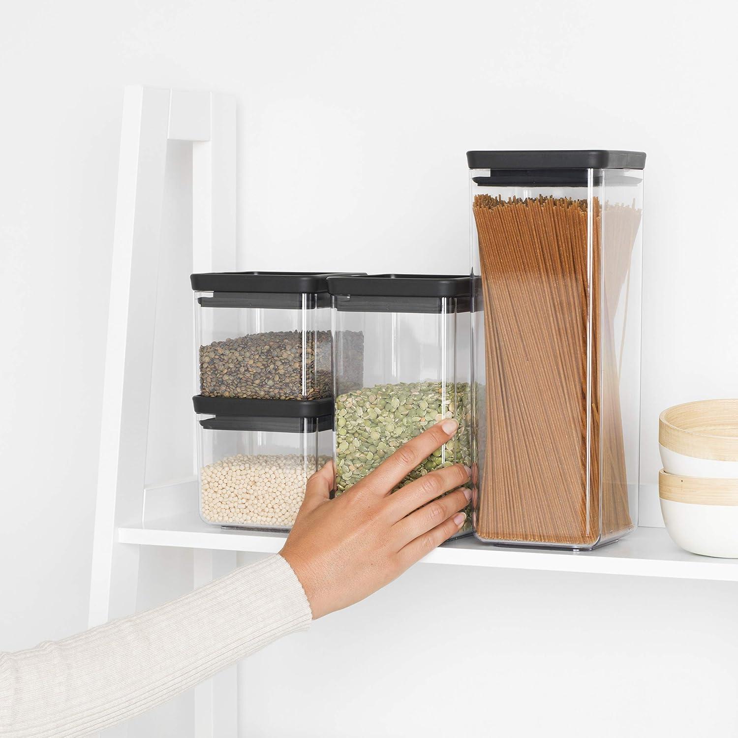 Brabantia Brabantia Set of 4 Tasty+ Stackable Square Canisters - 2 x 0.7 Quart (0.7L) & 2 x 1.7 Quart