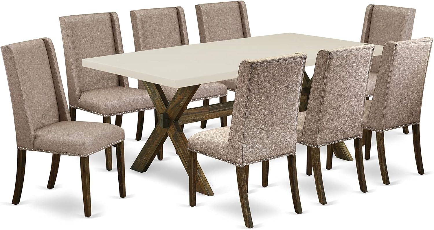 East West Furniture X727FL716-9 - 9-Piece Dining Room Set - 8 Parson Chairs and a Rectangular Table Hardwood Frame