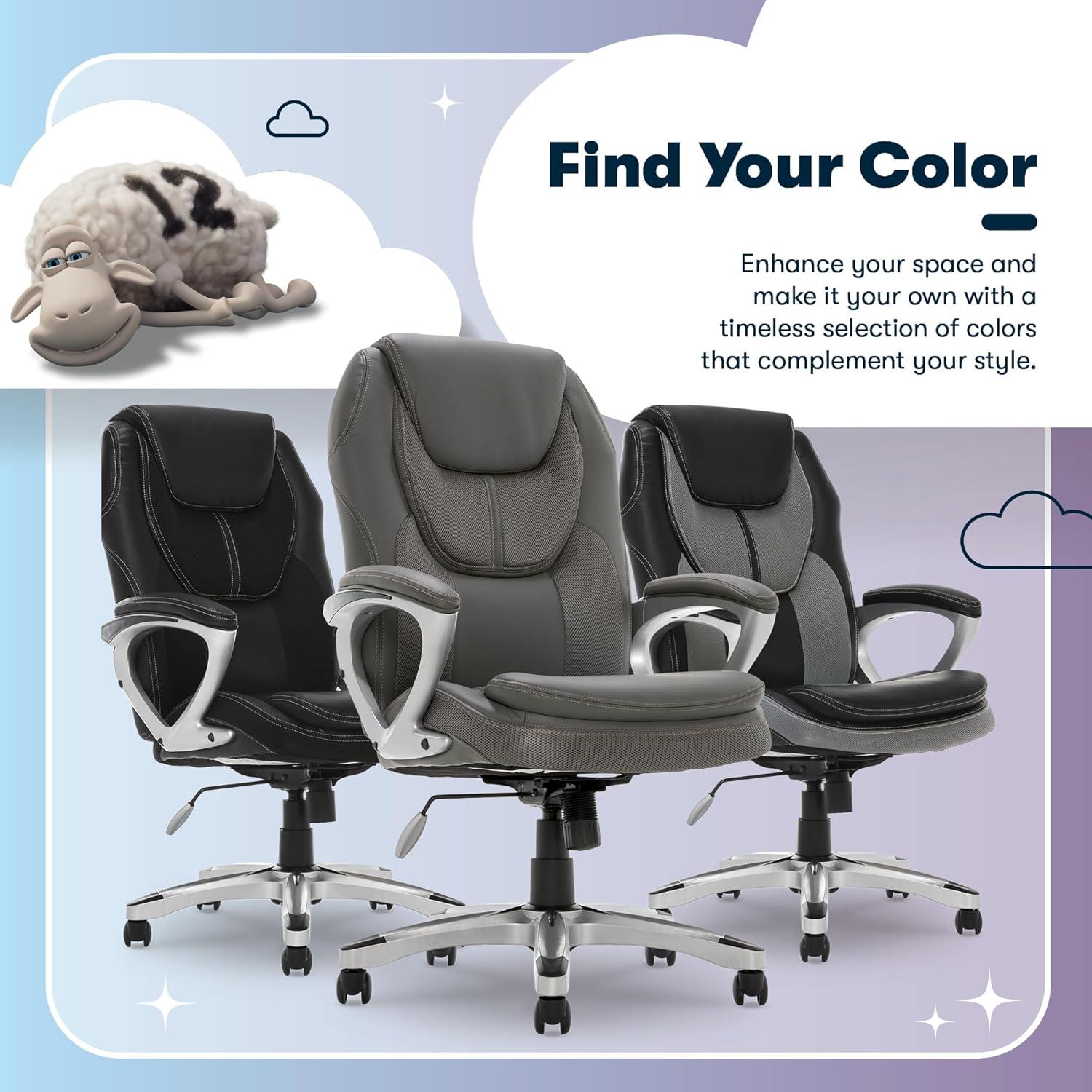 Amplify Executive Mesh Office Chair Seamless Light Gray - Serta: Ergonomic with Fixed Arms & Casters, Adjustable Height