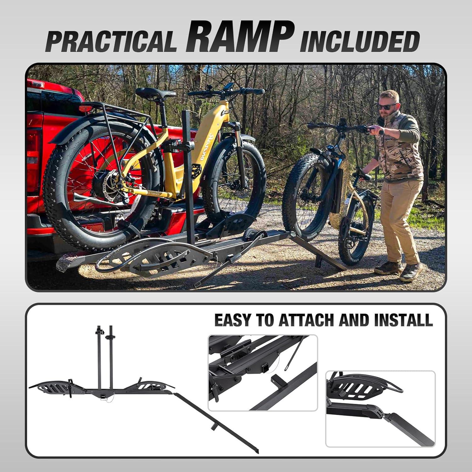 Heavy Duty Black and Silver Hitch Mount E-Bike Rack with Ramp