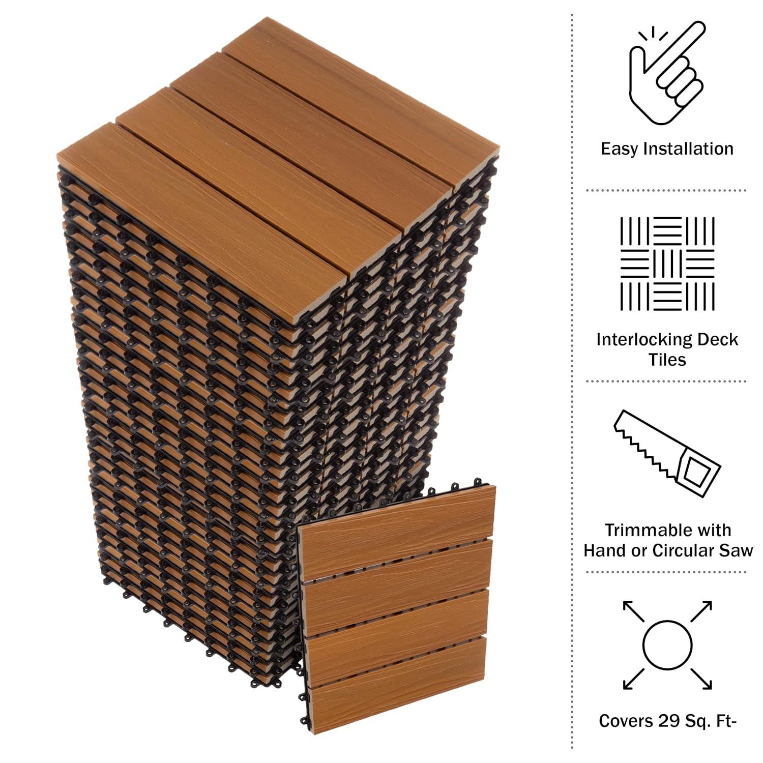 Pure Garden 11.63" x 11.63" Interlocking Deck Tile - Patio Tiles (Set of 30)