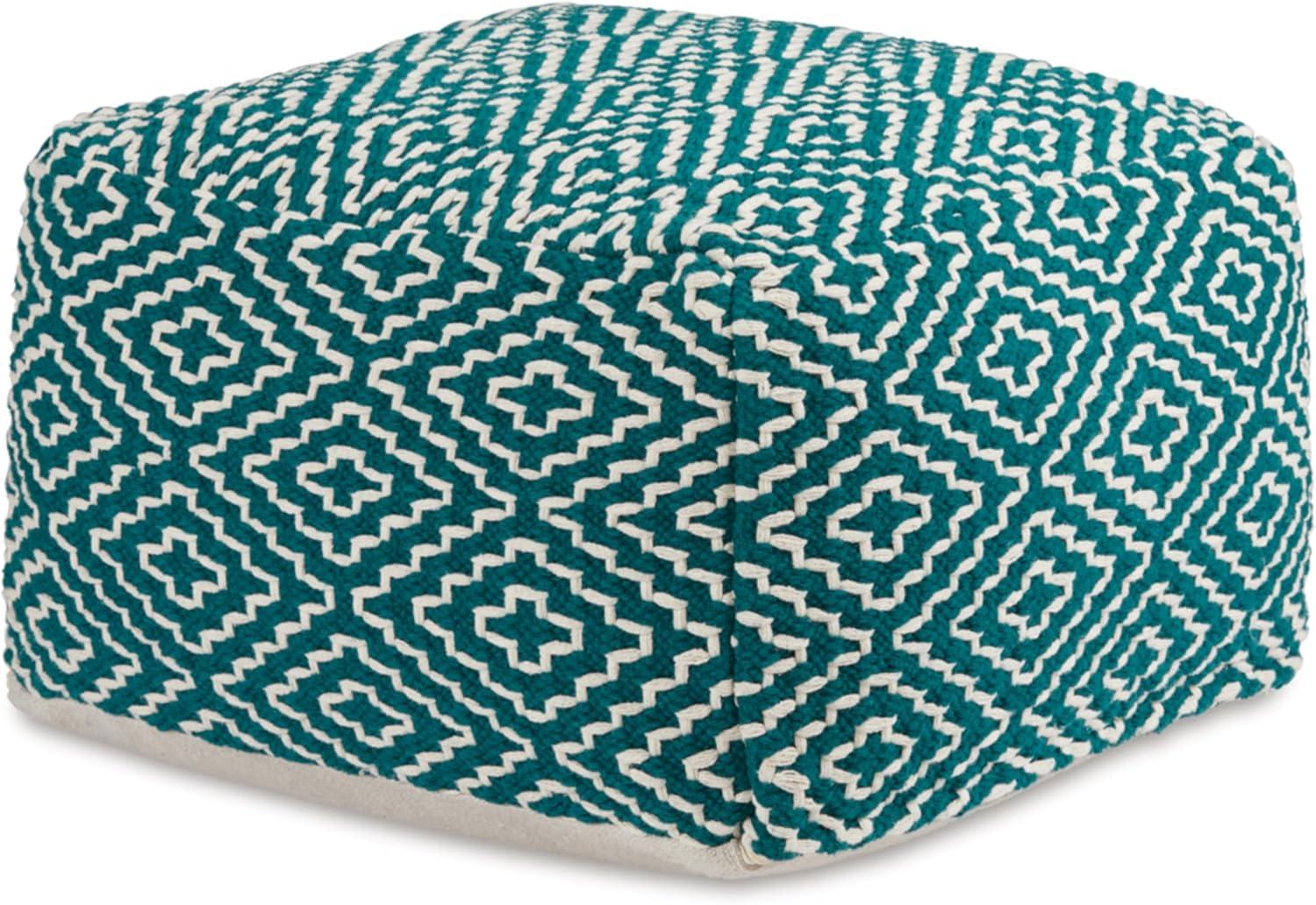 Handwoven Blue and White Geometric Pouf