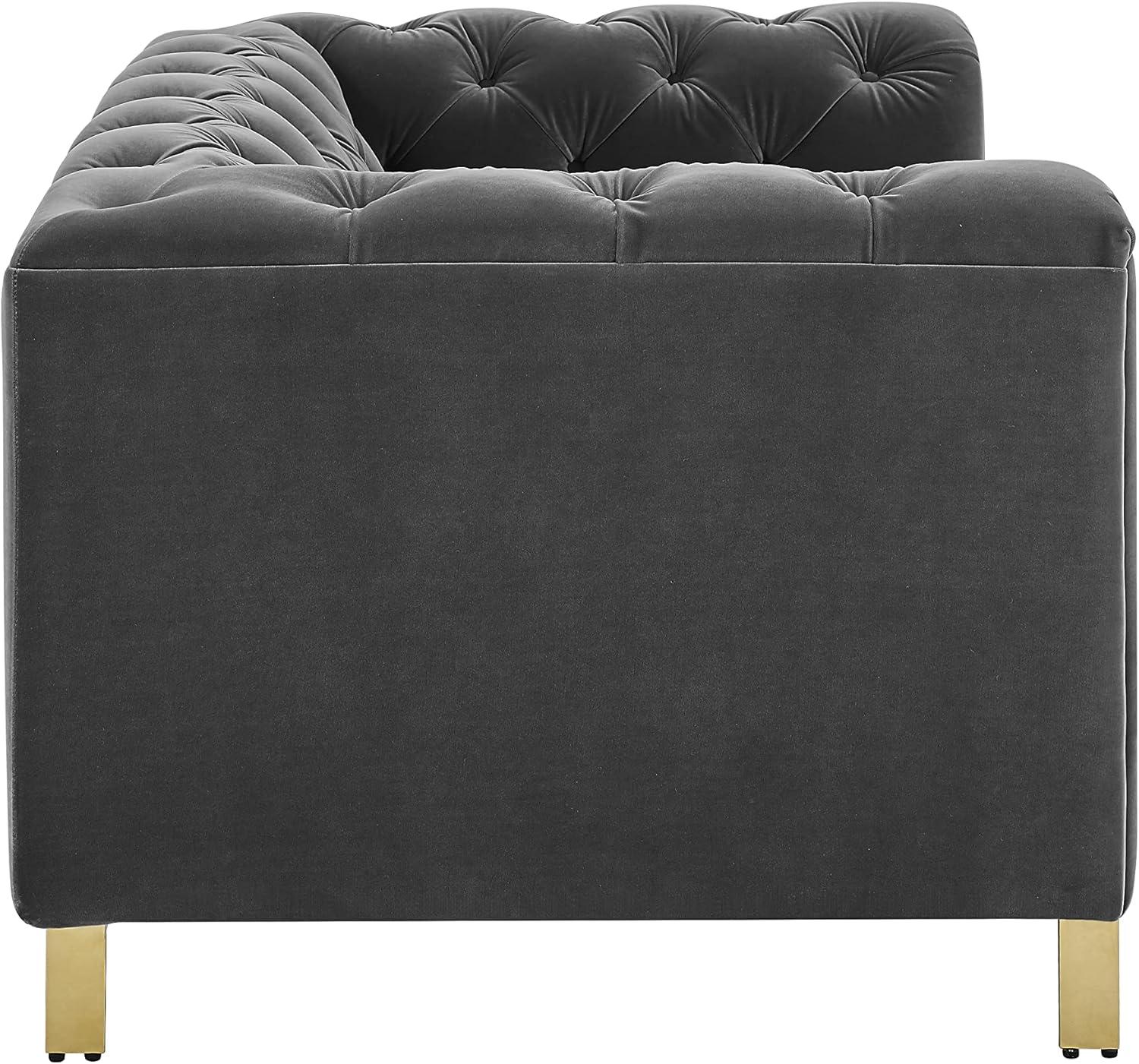 Charlene Gray Velvet Button Tufted Loveseat