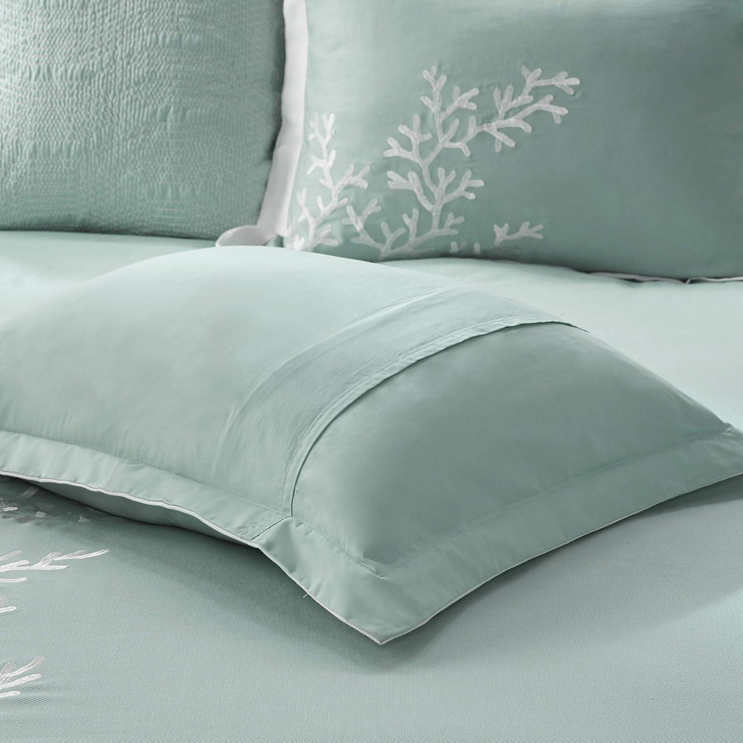 Aqua and White Cotton Coastal King Comforter Set