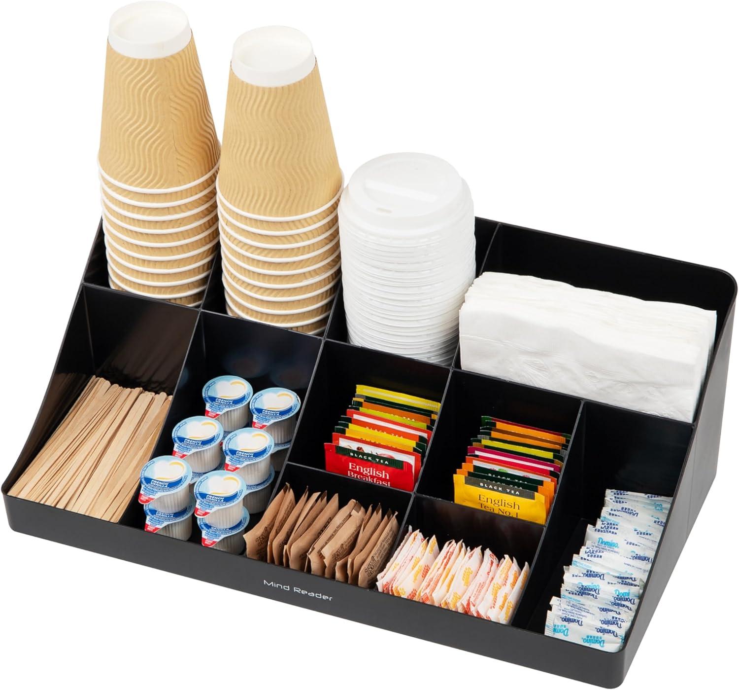 Mind Reader Cup and Condiment Station with Napkin Organizer Black: Coffee Station Organizer & Accessories