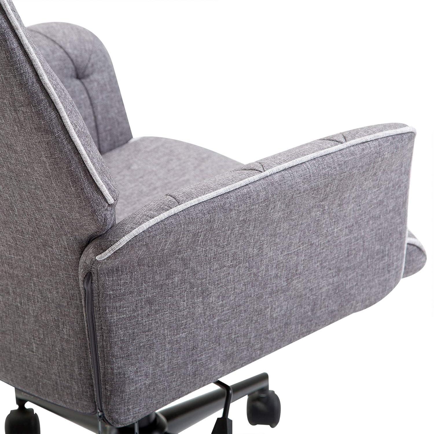 Vinsetto Modern Mid-Back Tufted Linen Home Office Desk Chair with Arms, Swivel Adjustable Task Chair, Upholstery Accent Chair with Soft Seat, Gray