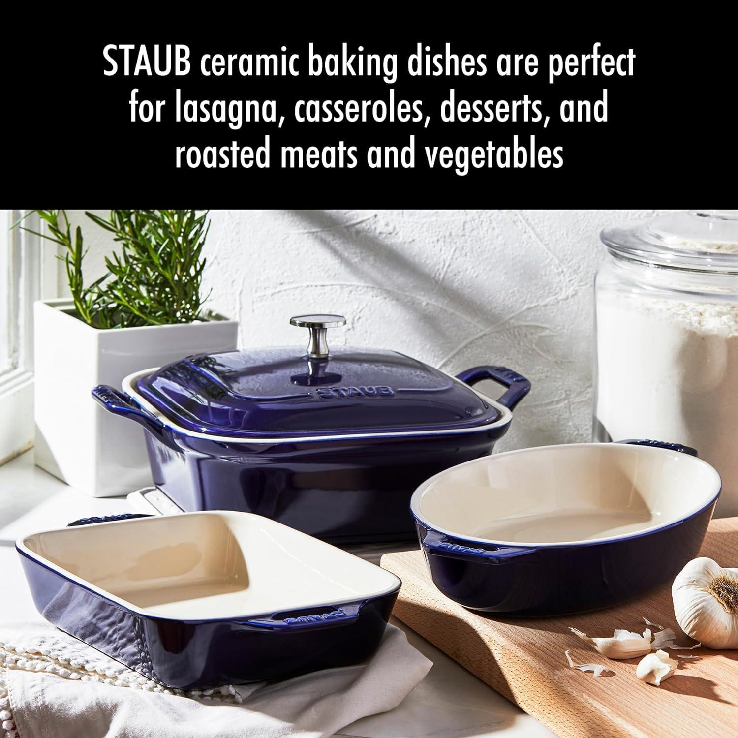 Staub Ceramic Baking Pans Set, Casserole Dish with Lid, Brownie Pan