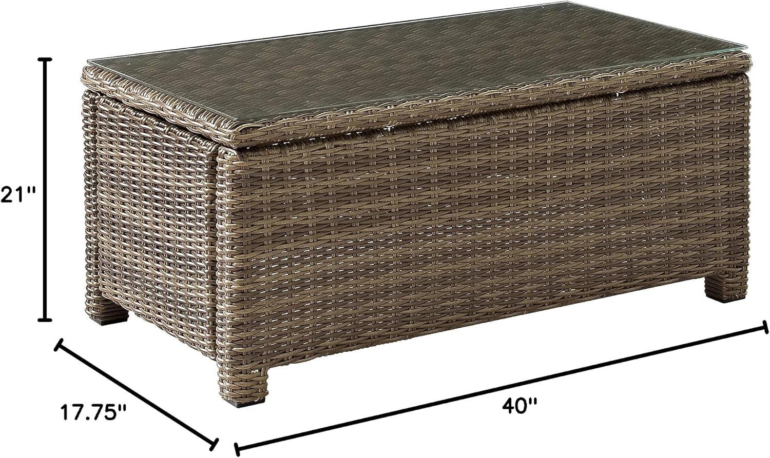 Bradenton Outdoor Wicker Coffee Table: Weathered Brown, Tempered Glass Top, UV-Resistant - Crosley