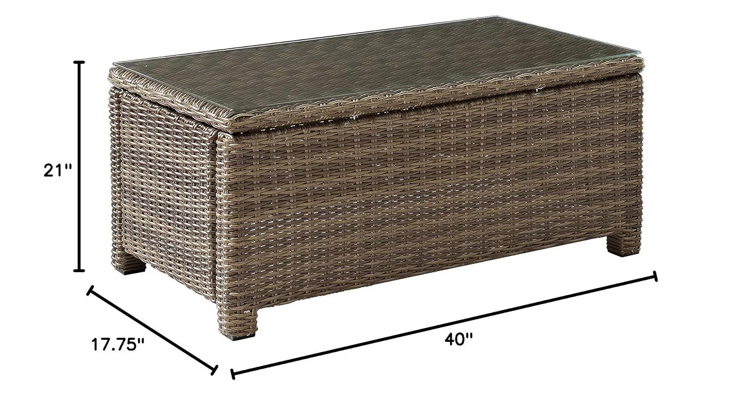Bradenton Outdoor Wicker Coffee Table: Weathered Brown, Tempered Glass Top, UV-Resistant - Crosley