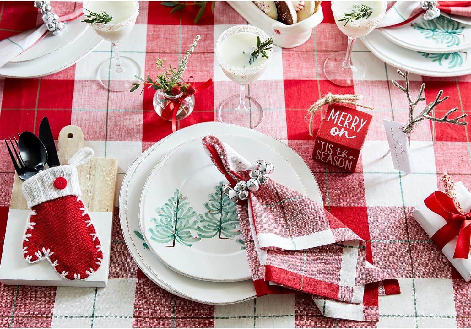 Solino Home Very Merry Plaid - 100% Pure Linen Christmas Table Runner