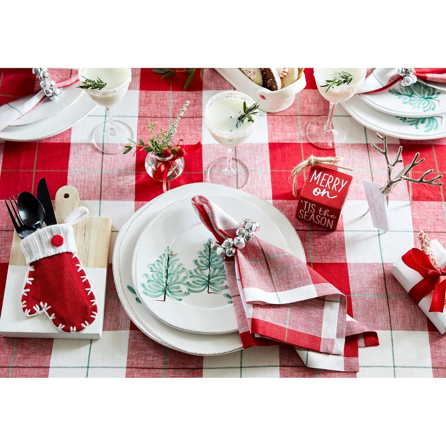 Solino Home Very Merry Plaid - 100% Pure Linen Christmas Table Runner