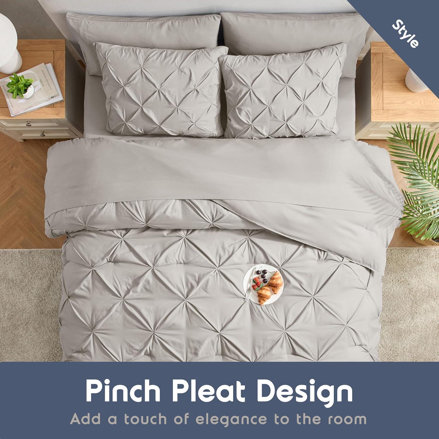 Full Gray Microfiber Pinch Pleat Bed in a Bag Set