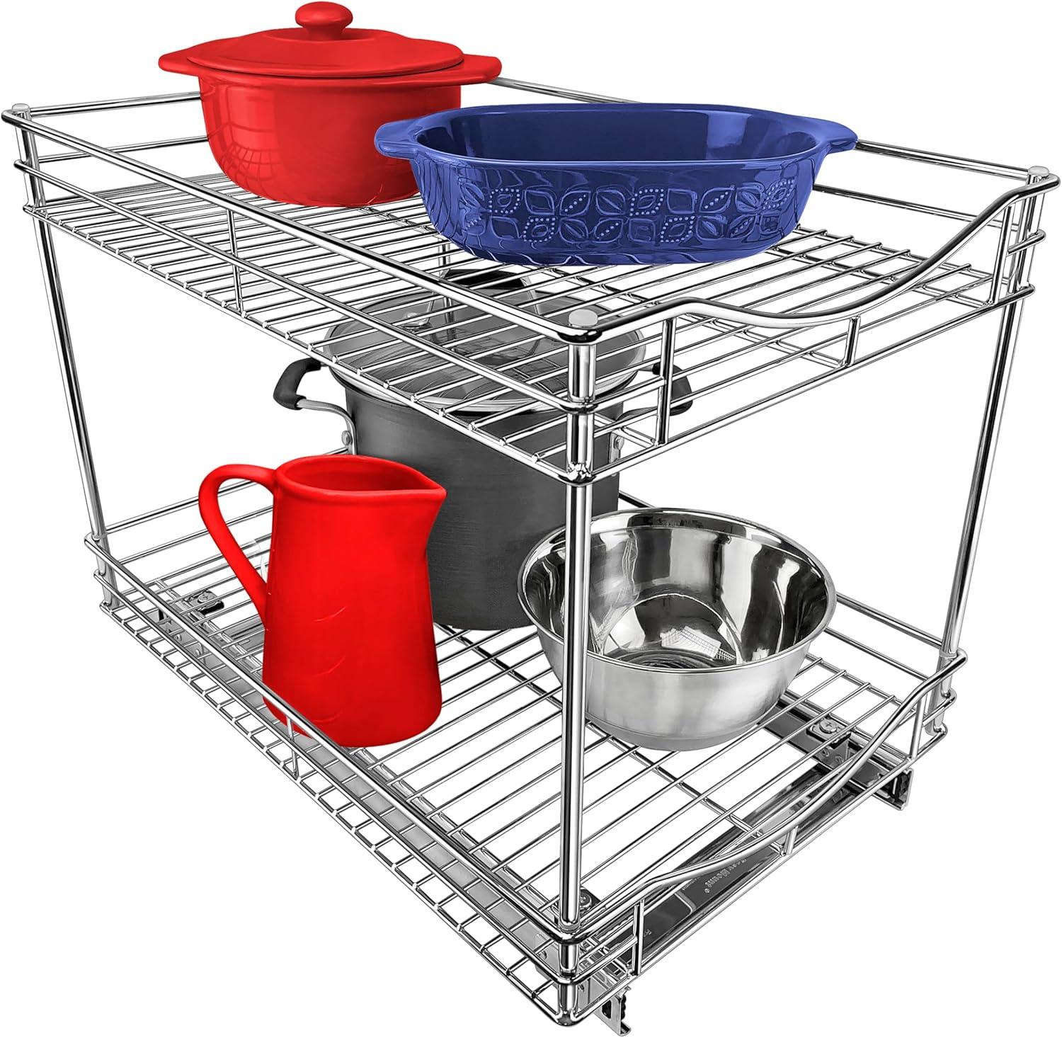 LYNK PROFESSIONAL LYNK PROFESSIONAL Pull Out Cabinet Organizer (2 Tier) Slide Out Drawers for Kitchen, Chrome