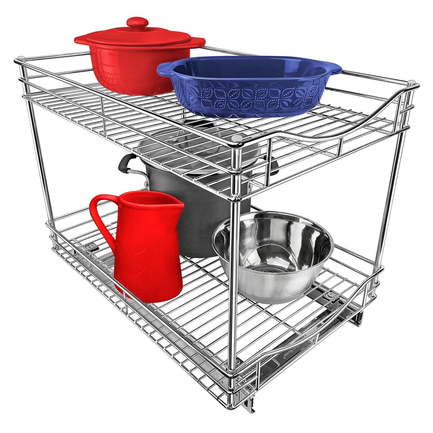 LYNK PROFESSIONAL LYNK PROFESSIONAL Pull Out Cabinet Organizer (2 Tier) Slide Out Drawers for Kitchen, Chrome