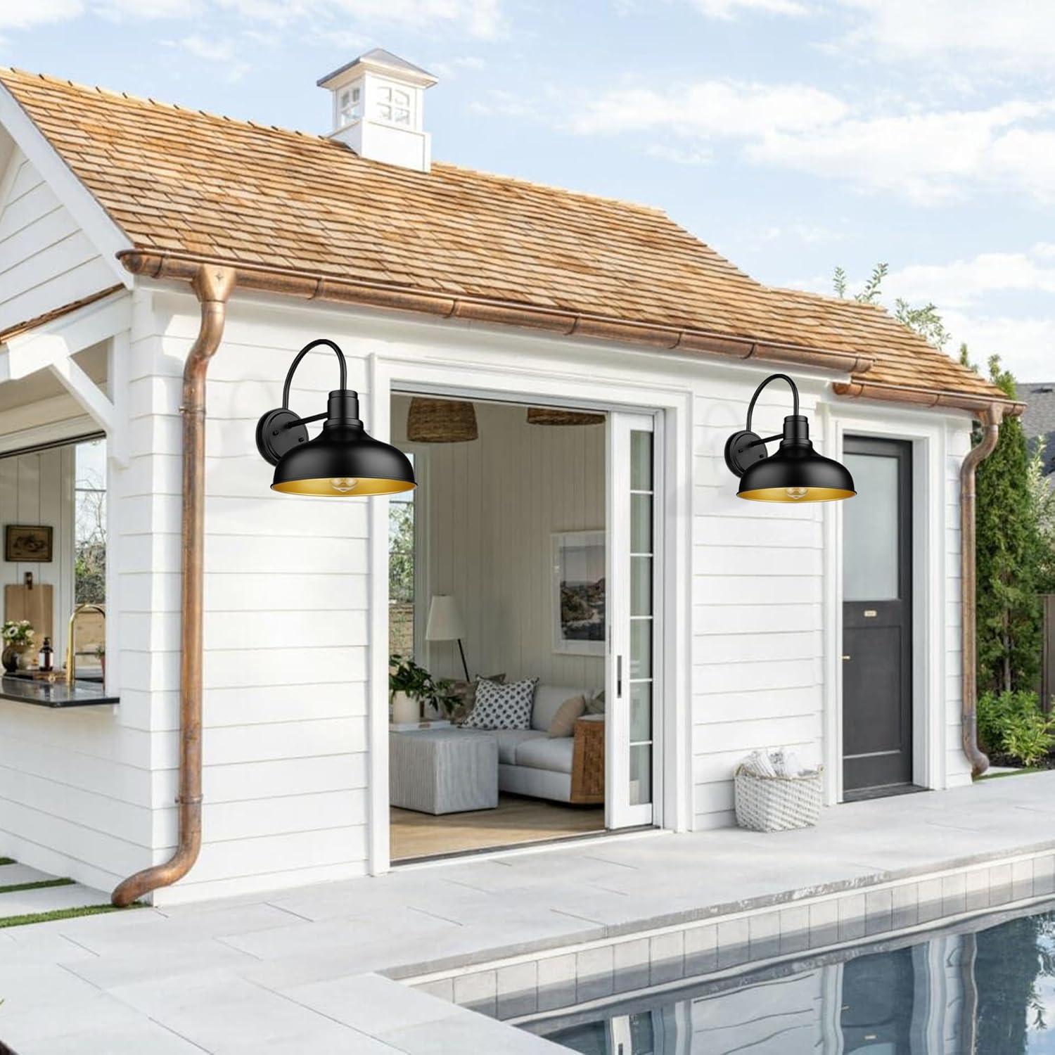 2 Pack Outdoor Wall Lights 12 inch Exterior Barn Wall Sconce Fixture Wall Mount Lantern Waterproof Black Wall Lamps Outside Porch Lights House Garage Doorway Patio Front Door Entryway