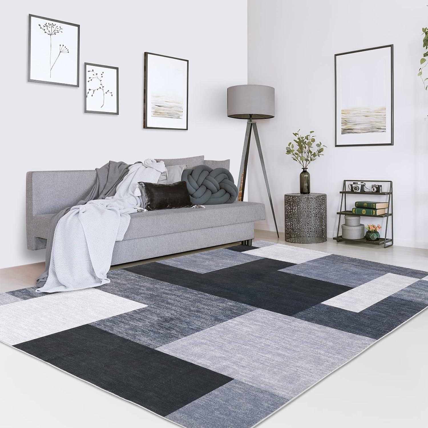 Modern Geometric Area Rug Machine Washable Rugs for Living Room Bedroom