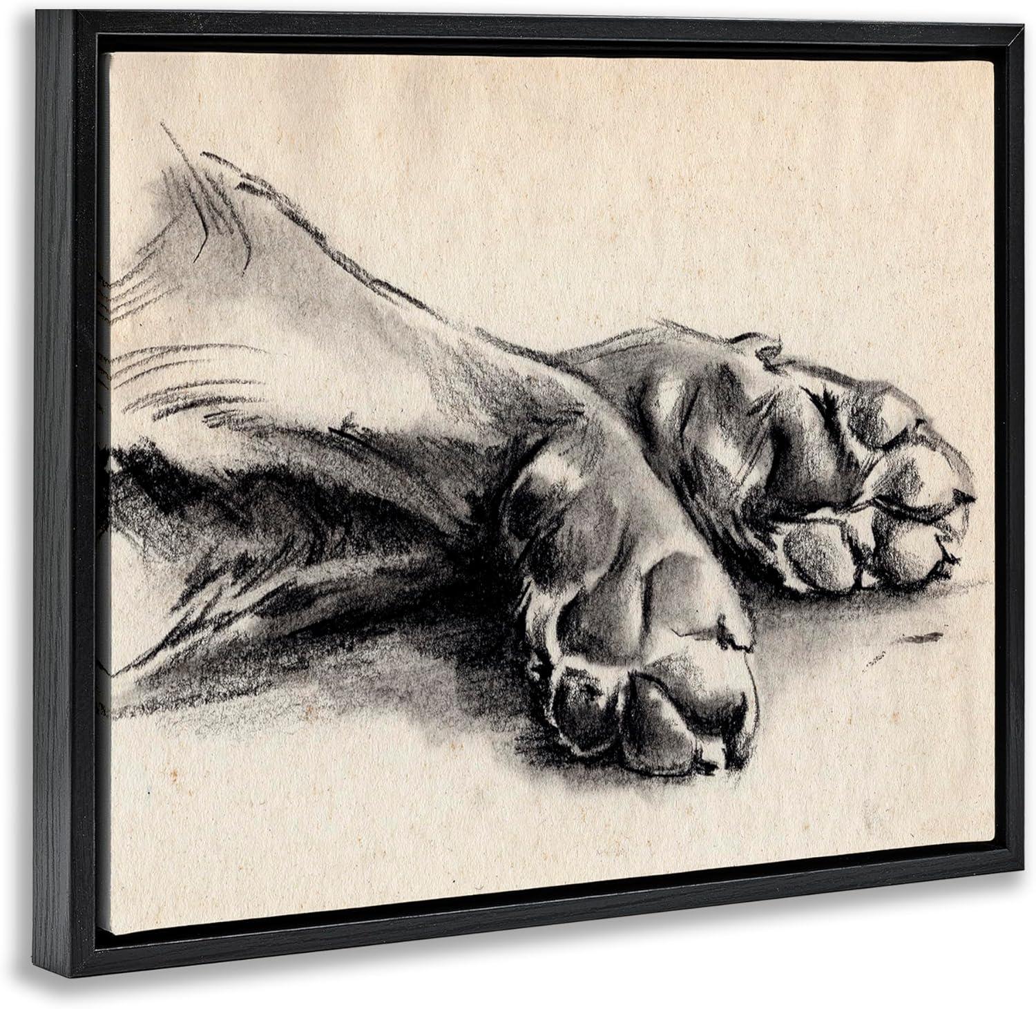 Stupell Industries Dog Paw Charcoal Design Minimal Tan Black Black Floater Framed Canvas Wall Art, 24 x 30