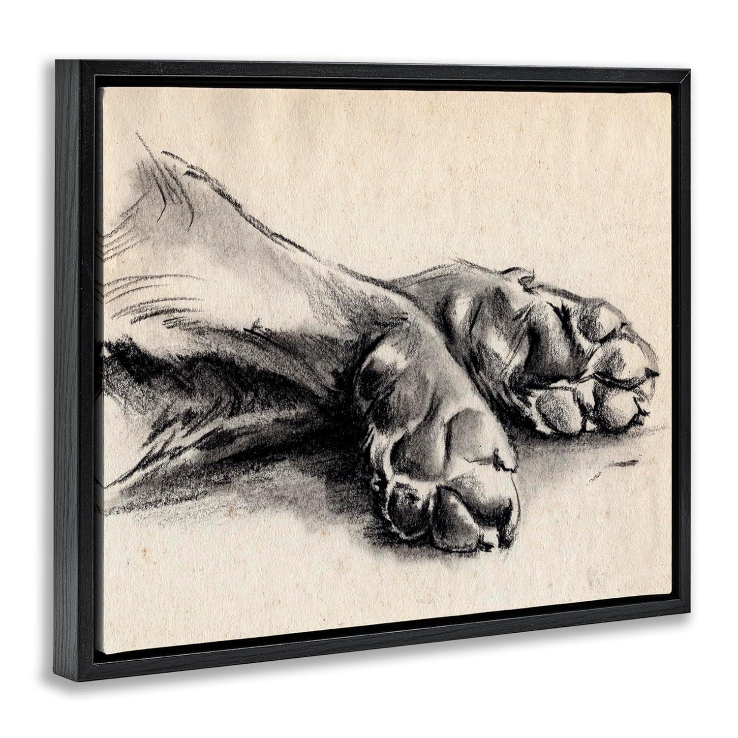 Stupell Industries Dog Paw Charcoal Design Minimal Tan Black Black Floater Framed Canvas Wall Art, 24 x 30