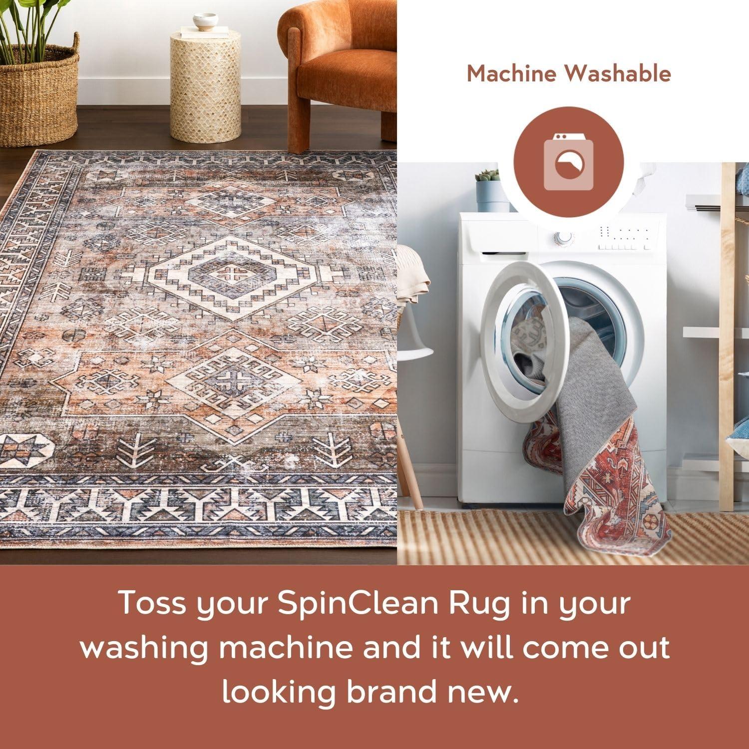 Nuloom 8x10 Machine Washable Rain Haven Vintage Medallion Indoor Area Rug, Rust Non-Slip Backing, Stain Resistant, BedroomLiving Room, Kitchen