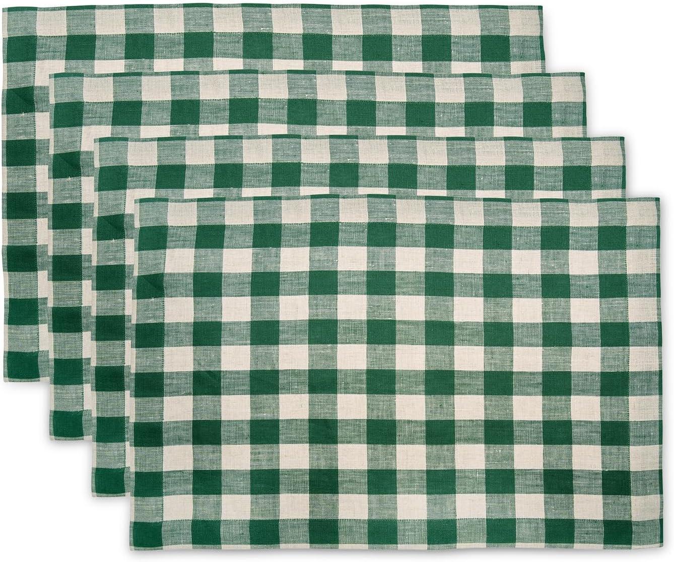 Solino Home Morgan Check - 100% Pure Linen Placemats (Set of 4)