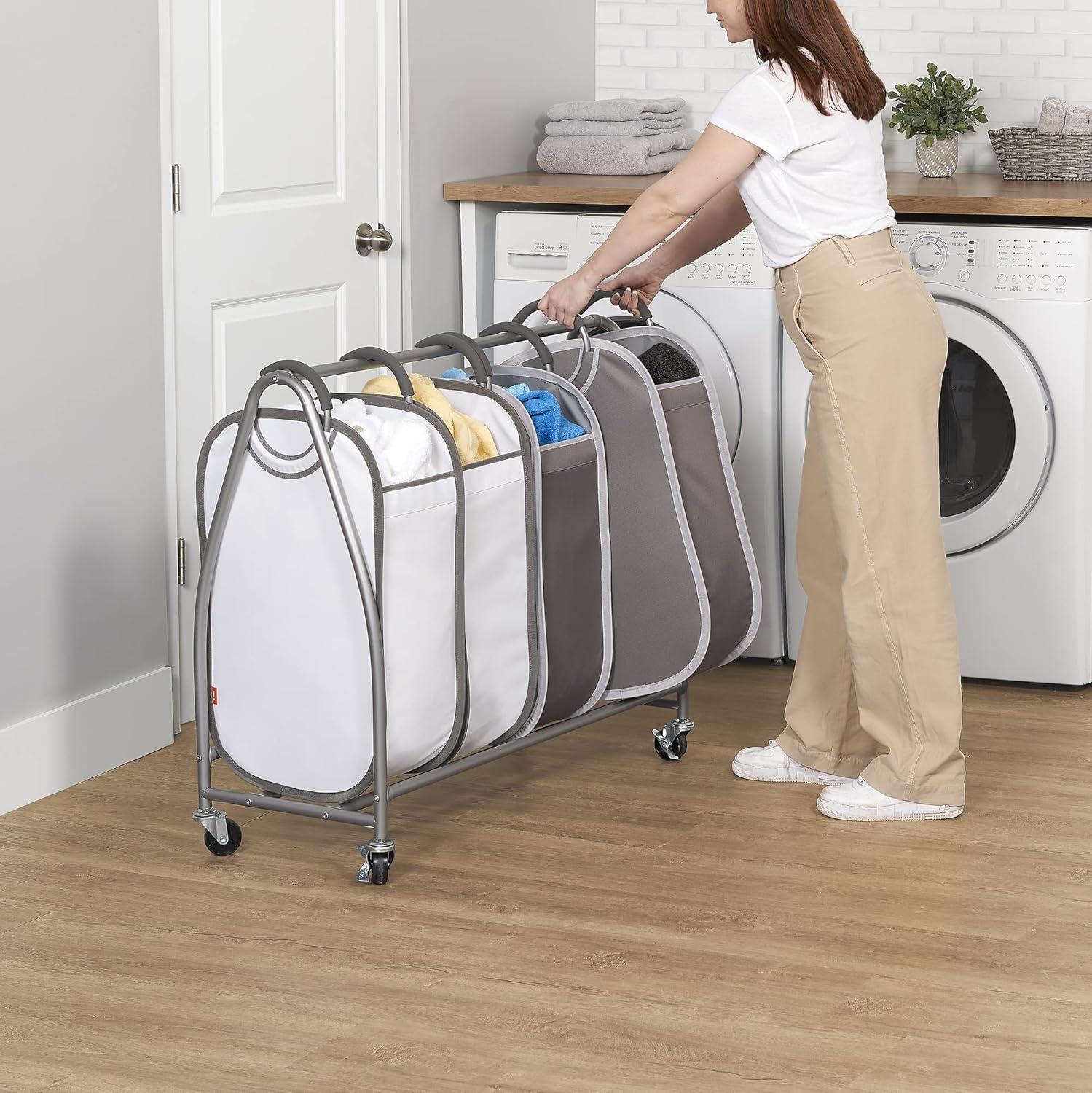 Gray and White Quad Laundry Sorter with Wheels