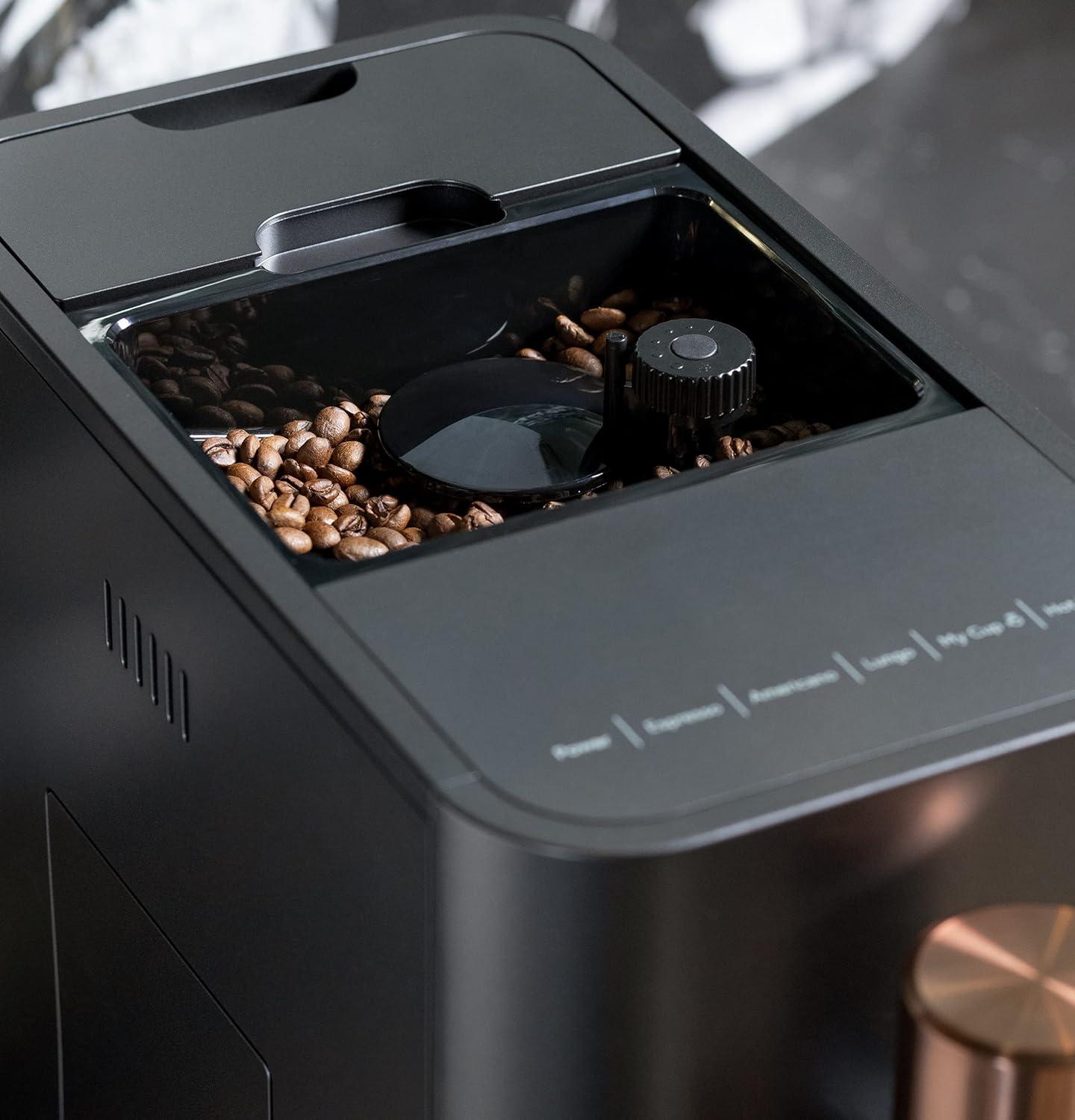 Matte Black Automatic Espresso Machine with Copper Accents