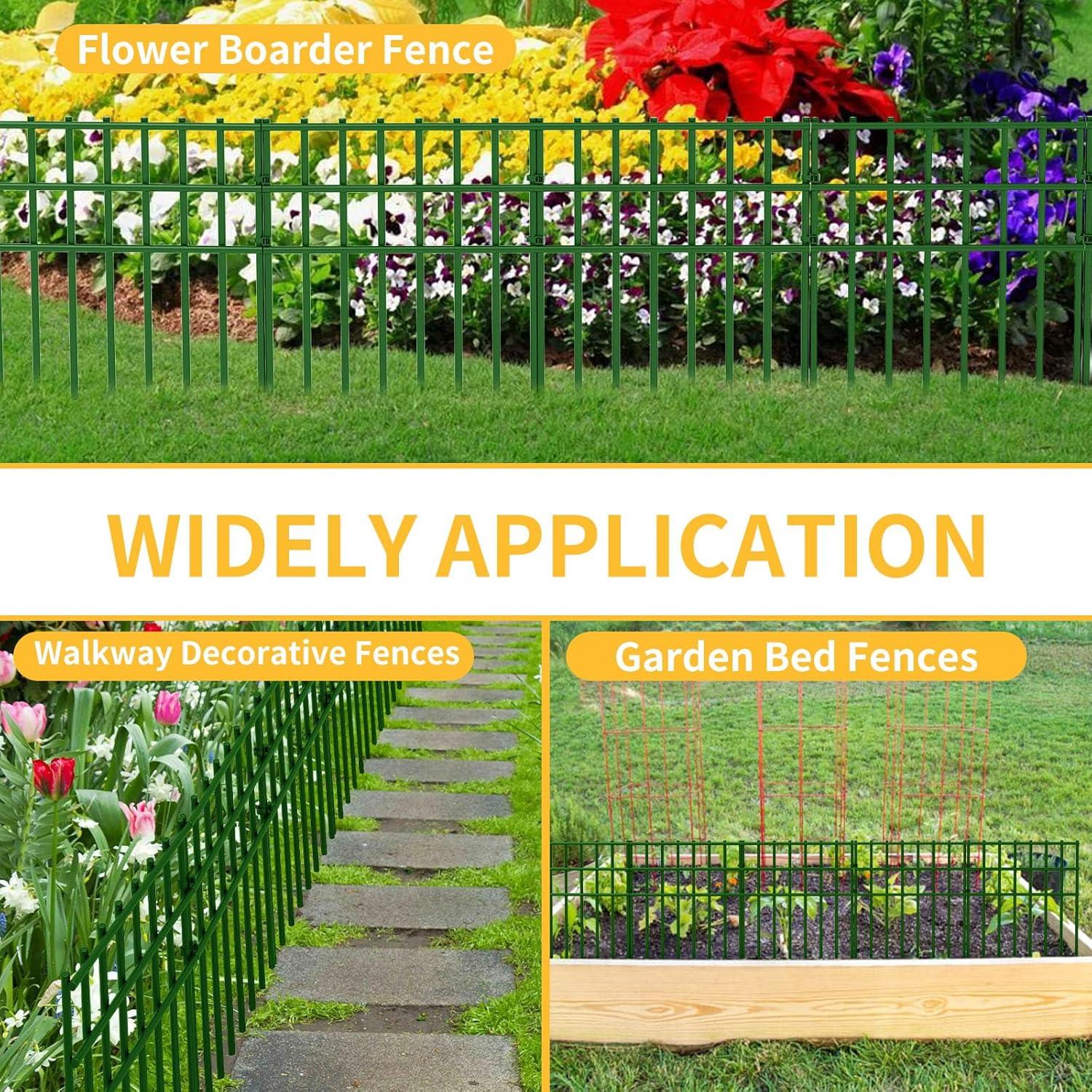 10 Pack Garden Fencing Animal Barrier, 10.8ft(L) X 17in(H) No Dig Fence Panels, 1.25in Spike Spacing Rustproof Dog Digging Fence Barrier, Dogs Rabbits Blocker Fence for Outdoor Yard