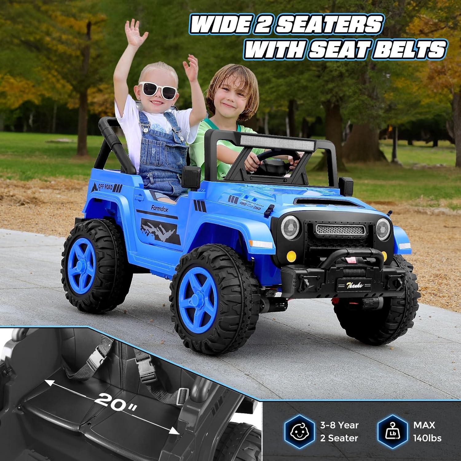 Ancheer 24V 4WD//2WD Ride On Jeep Truck,2 Seater Kids UTV With 4X200w Powerful Engine,Remote Control,Bluetooth,20 Wide Seat,Vehicles for Kids Toddlers