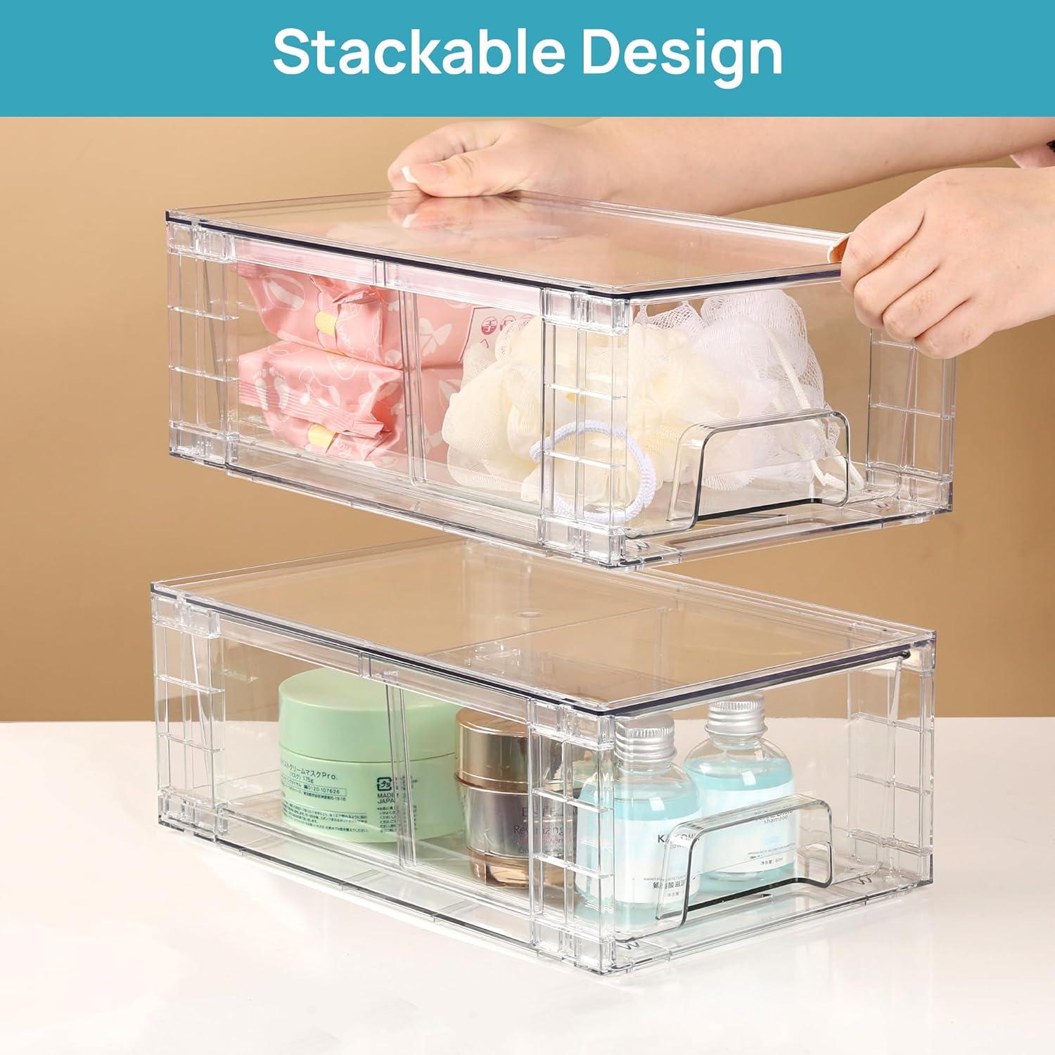 Clear Stackable Acrylic Storage Drawers with Handles, 4 Pack