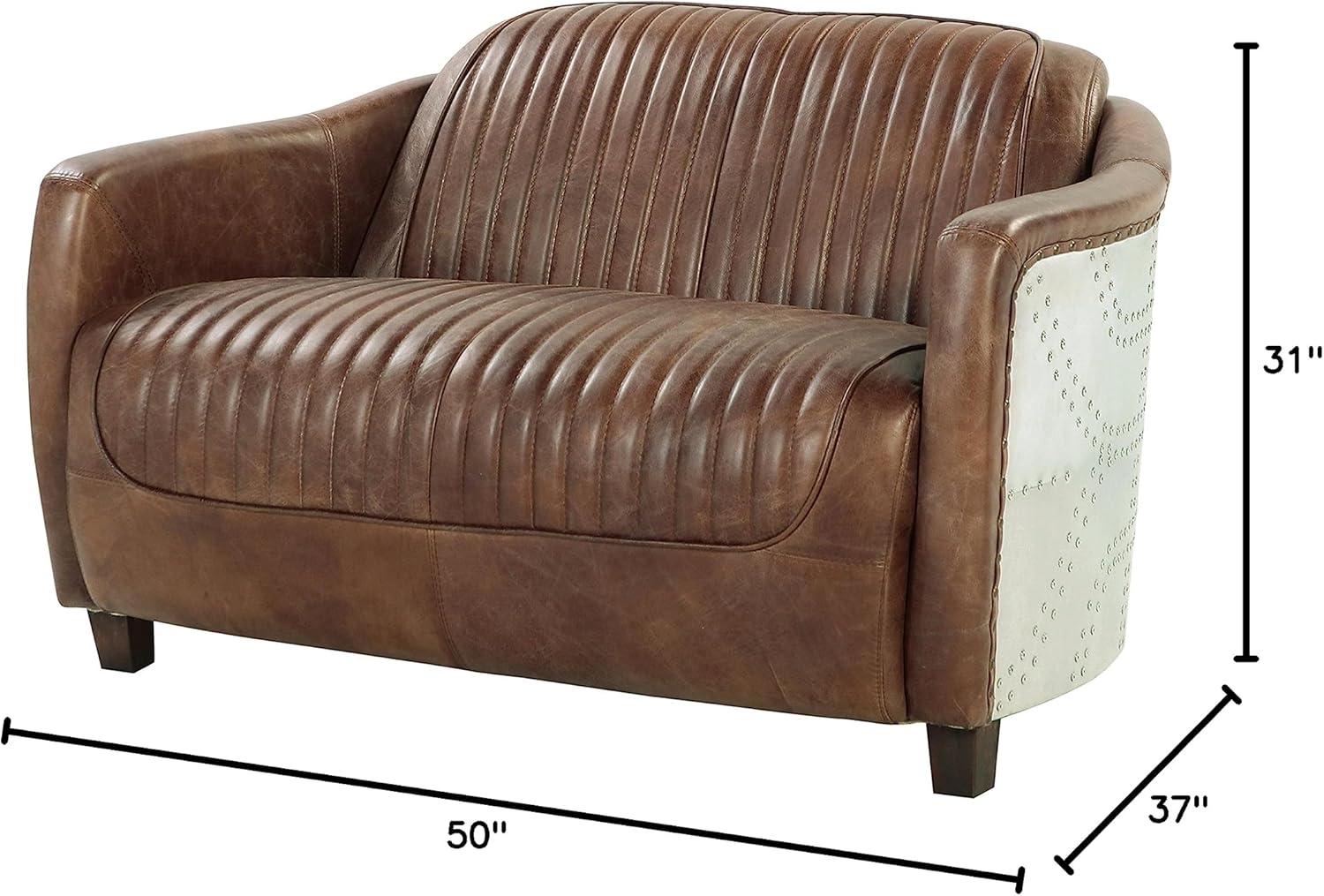 Brancaster Loveseat in Retro Brown Top Grain Leather & Aluminum