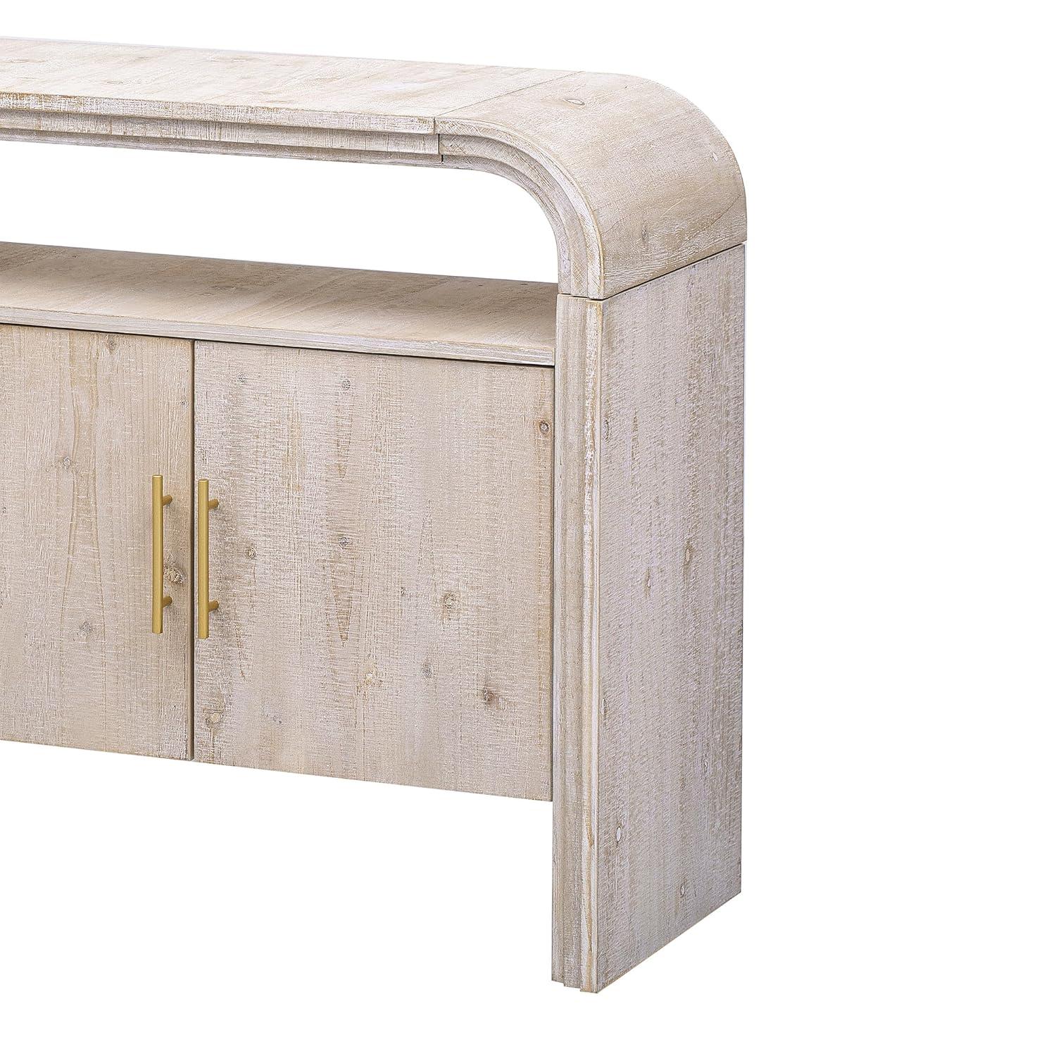 Unique Retro Curved Sideboard with 4 Doors and Treated Fir Veneer, Wood Accent Entryway Console Table Storage Cabinet for Hallway Living Room Foyer Corridor (Natural-12.31)