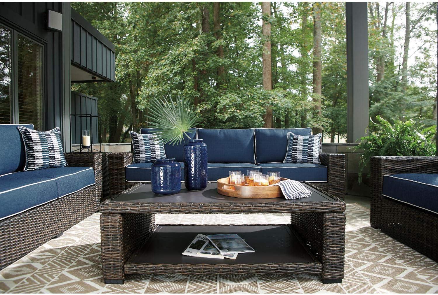 Signature Design by Ashley Grasson Lane Loveseat with Cushion in Brown and Blue