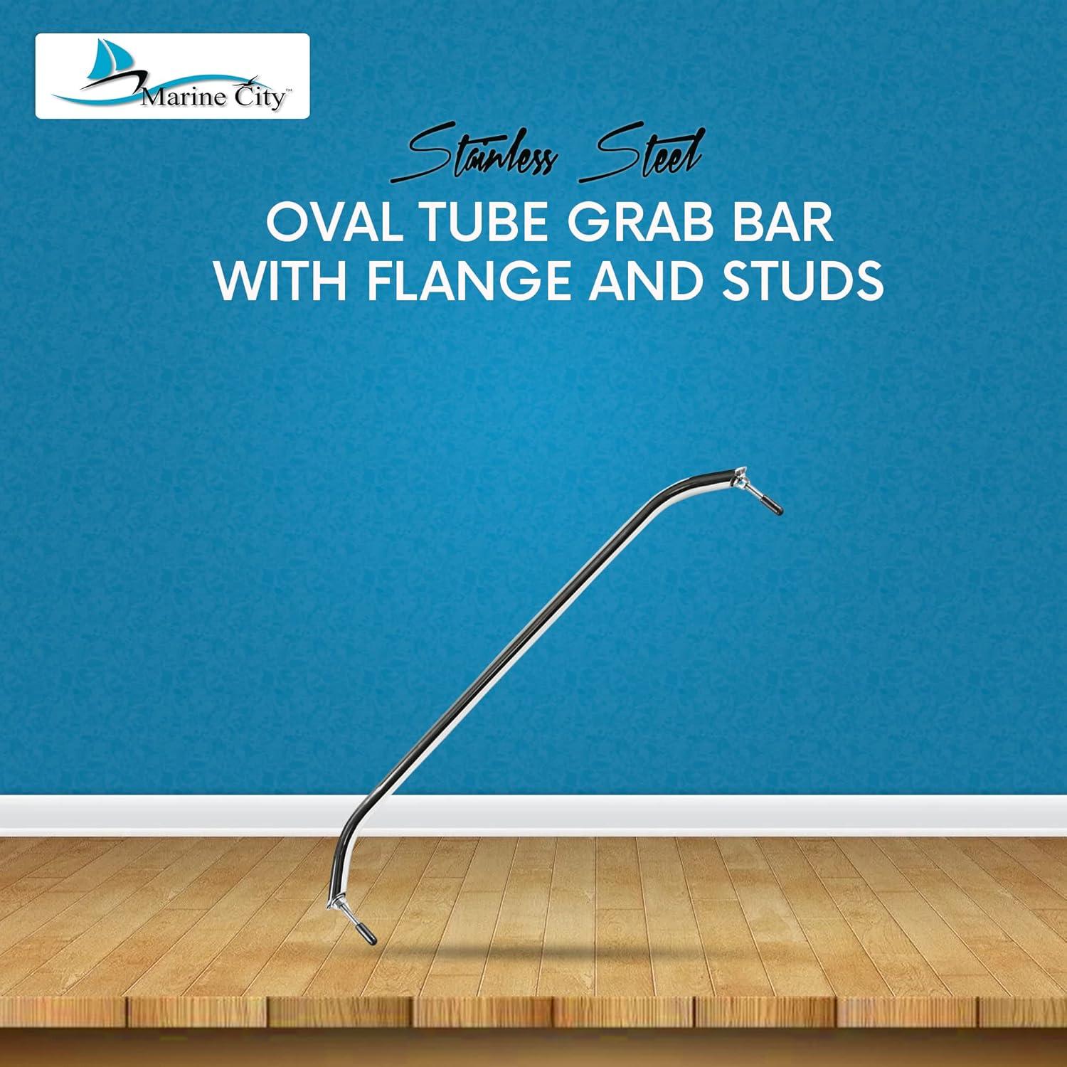 Marine City Mango de Barra de Agarre Ovalado de Acero Inoxidable de 19 Pulgadas con Bridas y Tachuelas