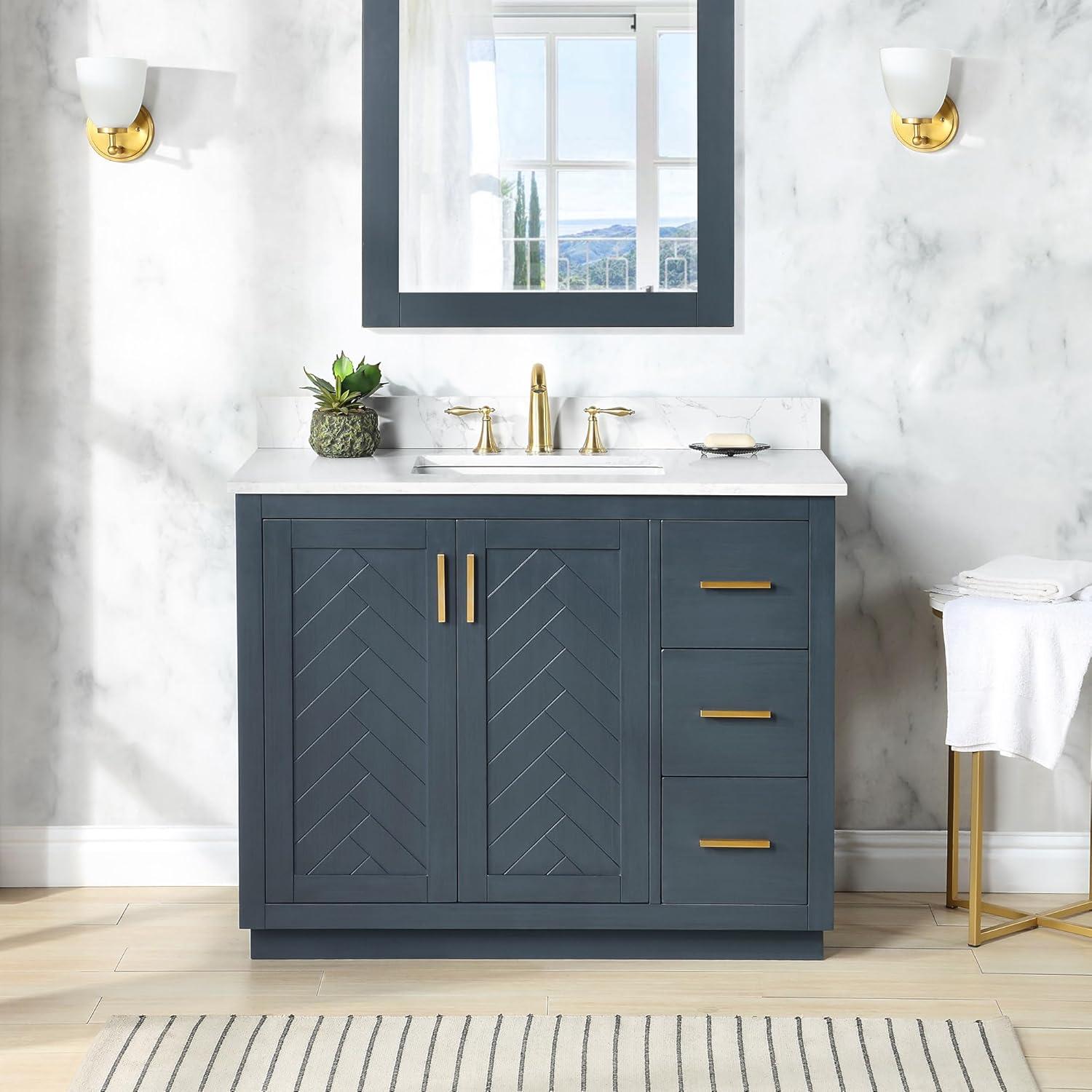 Gazsi 42" Charcoal Blue Wood Vanity with Composite Stone Top