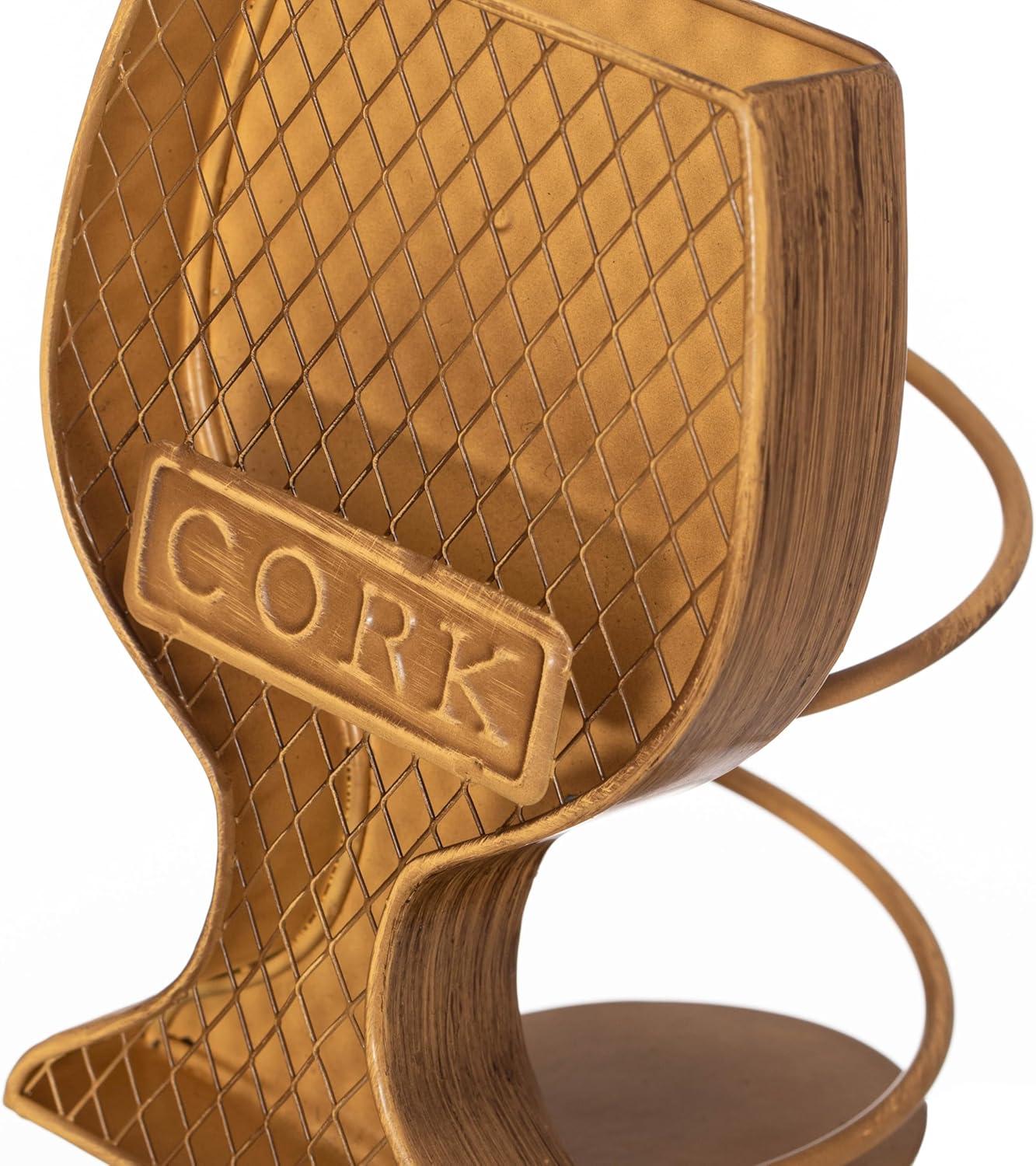 Vintiquewise Decorative Metal Goblet Shape Wine Bottle and Cork Holder A Unique Home Decor Piece and Countertop Accessory