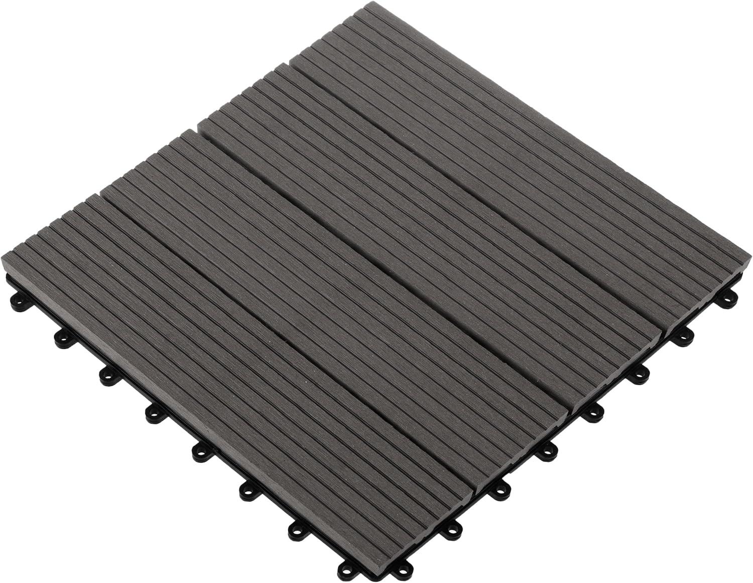 Deck Tiles - 6-Pack Wood Plastic Composite Interlocking Patio Tiles - 5.8SQFT Outdoor Flooring for Balcony, Porch, and Garage by Pure Garden