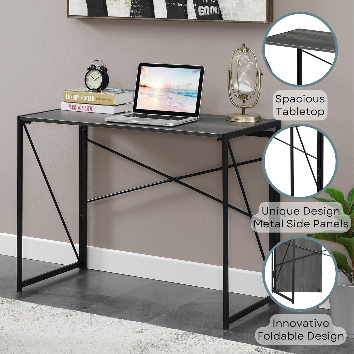 Convenience Concepts 29.50 inches Tall Xtra Folding Desk, Faux Birch/Black, All ages