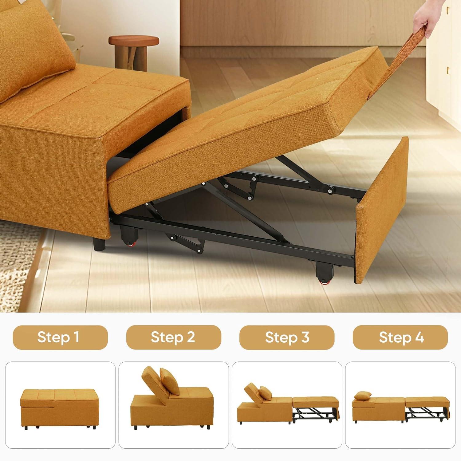 Ainfox 4-in-1 Convertible Sleeper Chair Bed Pull Out Sofa Bed Chaise Lounge for Home Office, Grey