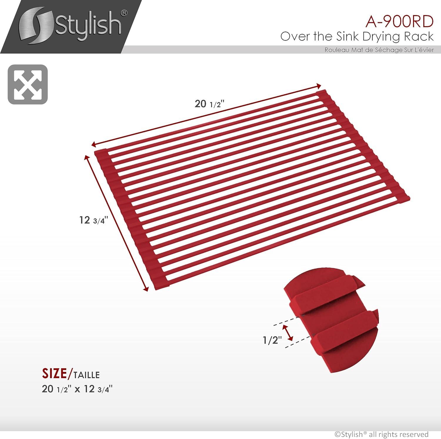 STYLISH Over The Sink Roll Up Dish Drying Rack Heat Resistant Trivet for Drying Dishes and Rinsing Vegetables Dark Grey A-900DG