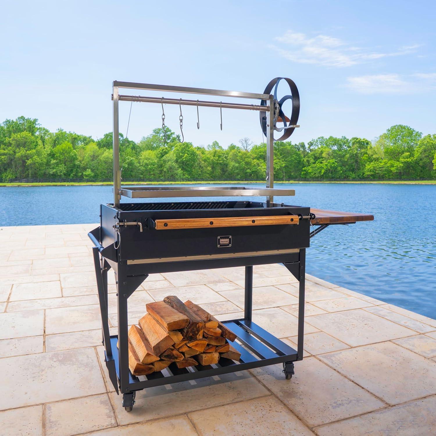 Backyard Discovery Argentine Santa Maria Heritage Wood Fire & Charcoal Steel BBQ Grill with Fire Bricks and Adjustable Grates