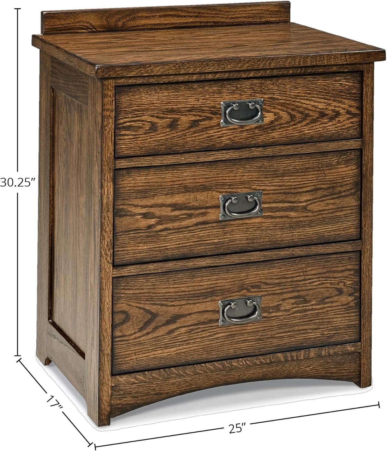 Mission Finish Oak 3-Drawer Nightstand with Charging Station