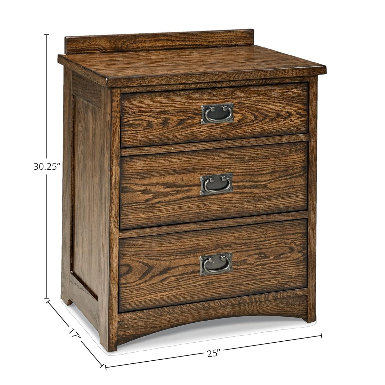 Mission Finish Oak 3-Drawer Nightstand with Charging Station