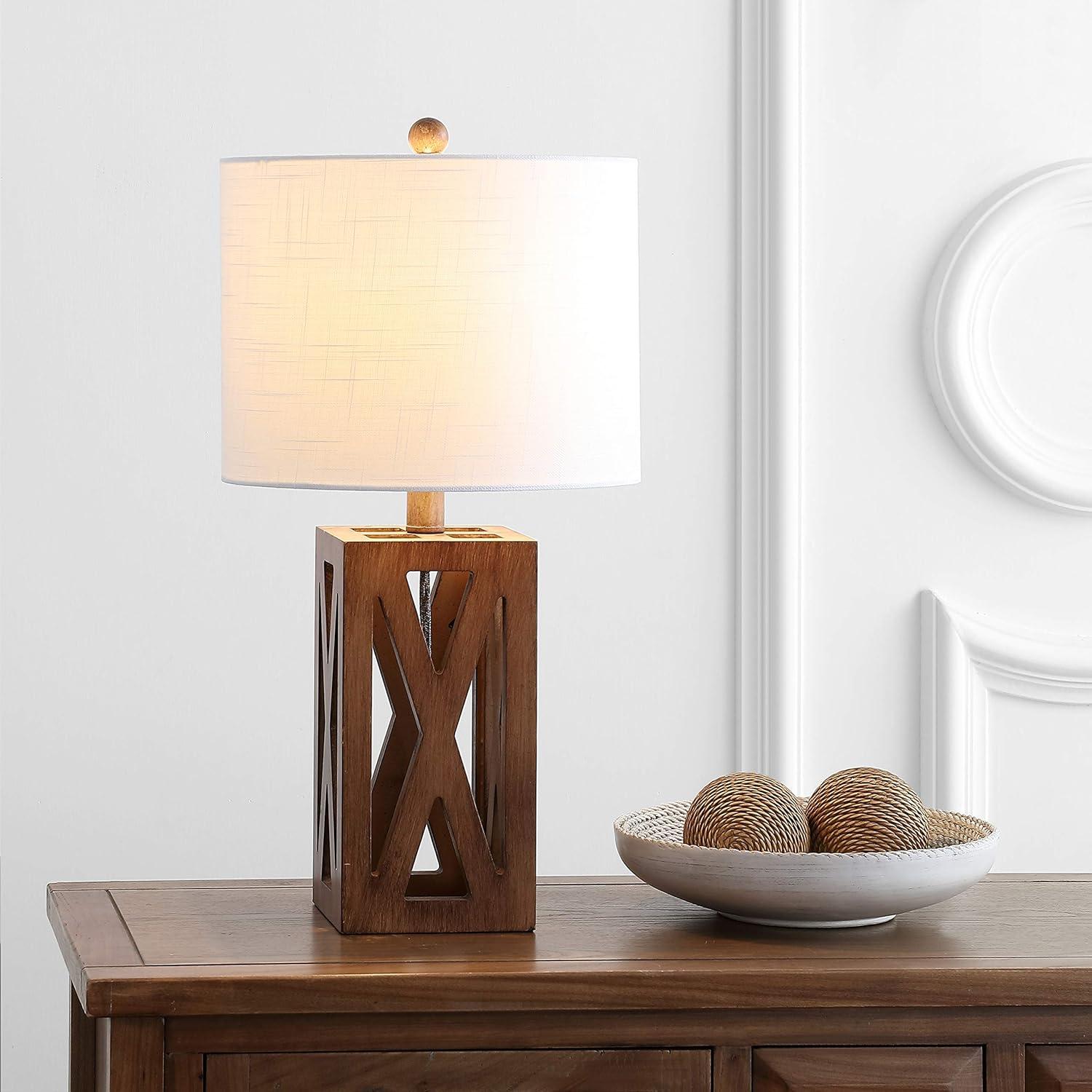 Stewart 21.5" Farmhouse Wood LED Table Lamp, Brown