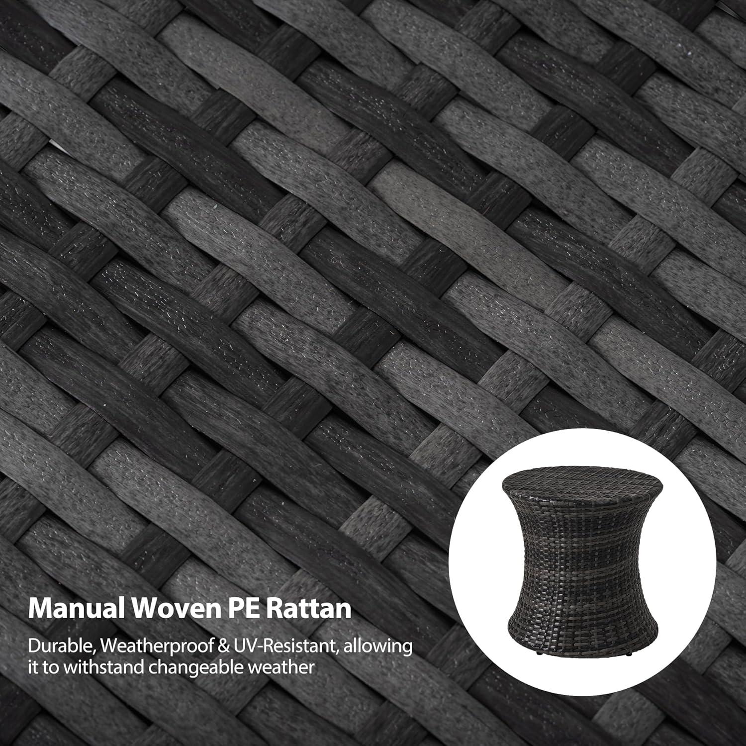 Outdoor Bistro Tables Wicker Side Table for Patio Garden Round Rattan Desk All Weather Brown