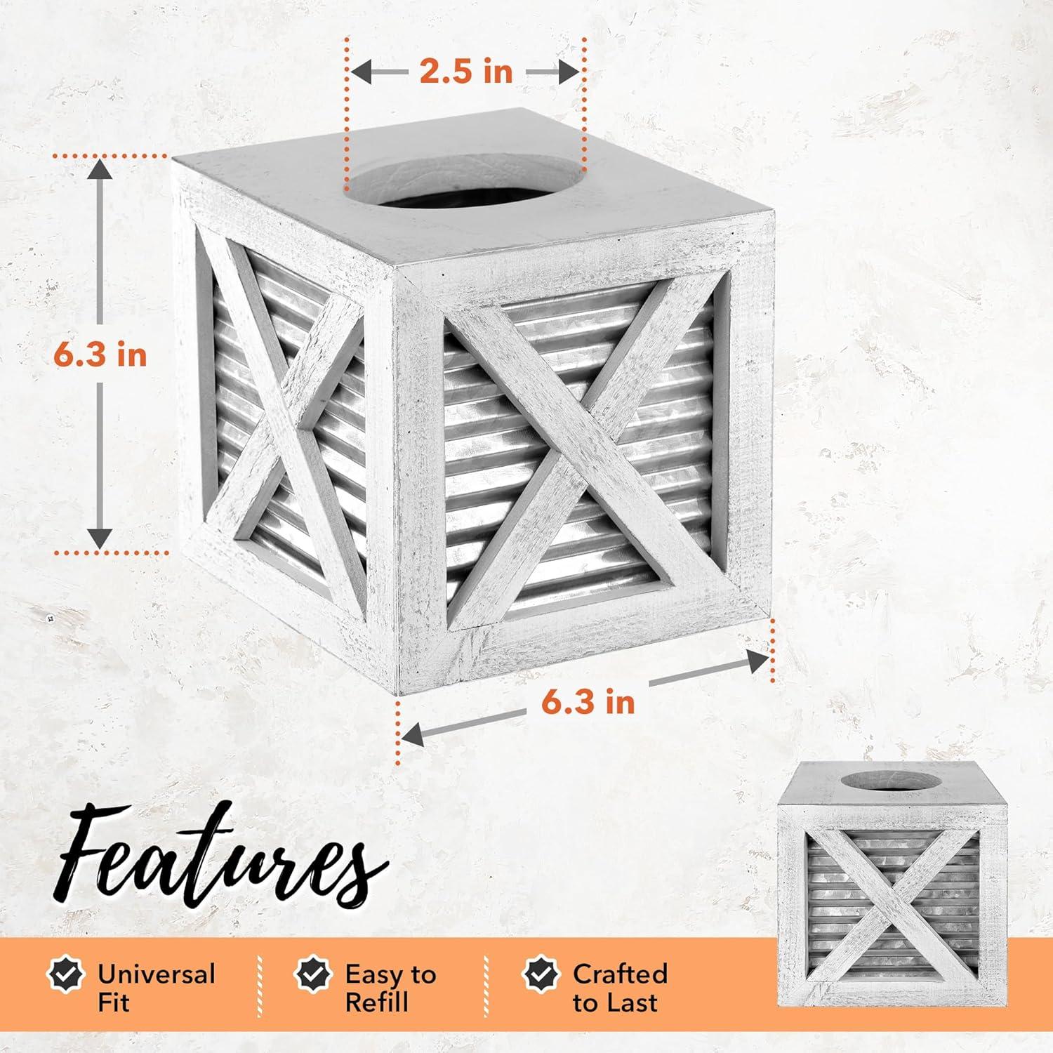 Autumn Alley White Barn Door Tissue Box Cover with Galvanized Metal