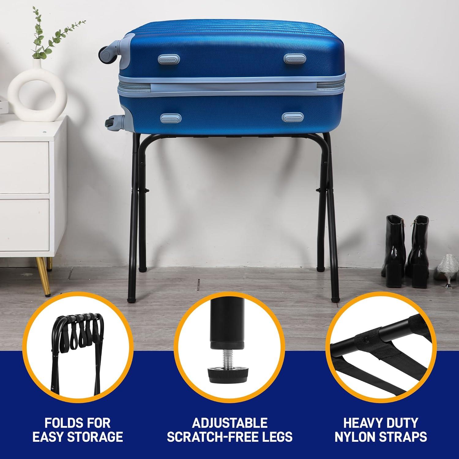 LifeMaster Metal Foldable Luggage Racks for Bedroom - Black - Pack of 4