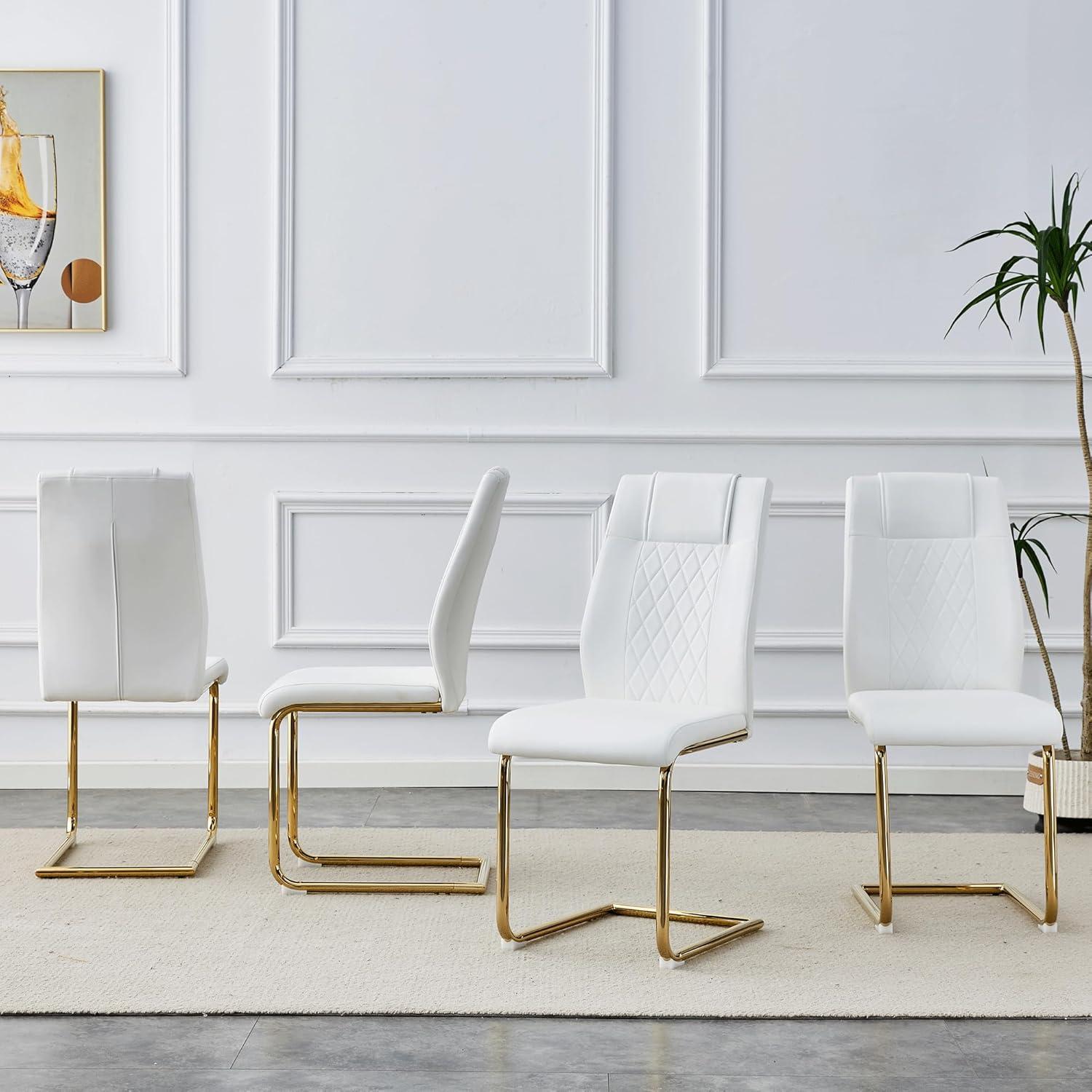 Ecarpat Dining Chairs Set of 4 with Golden Leg, Artificial Leather, for Kitchens Living Rooms and Offices