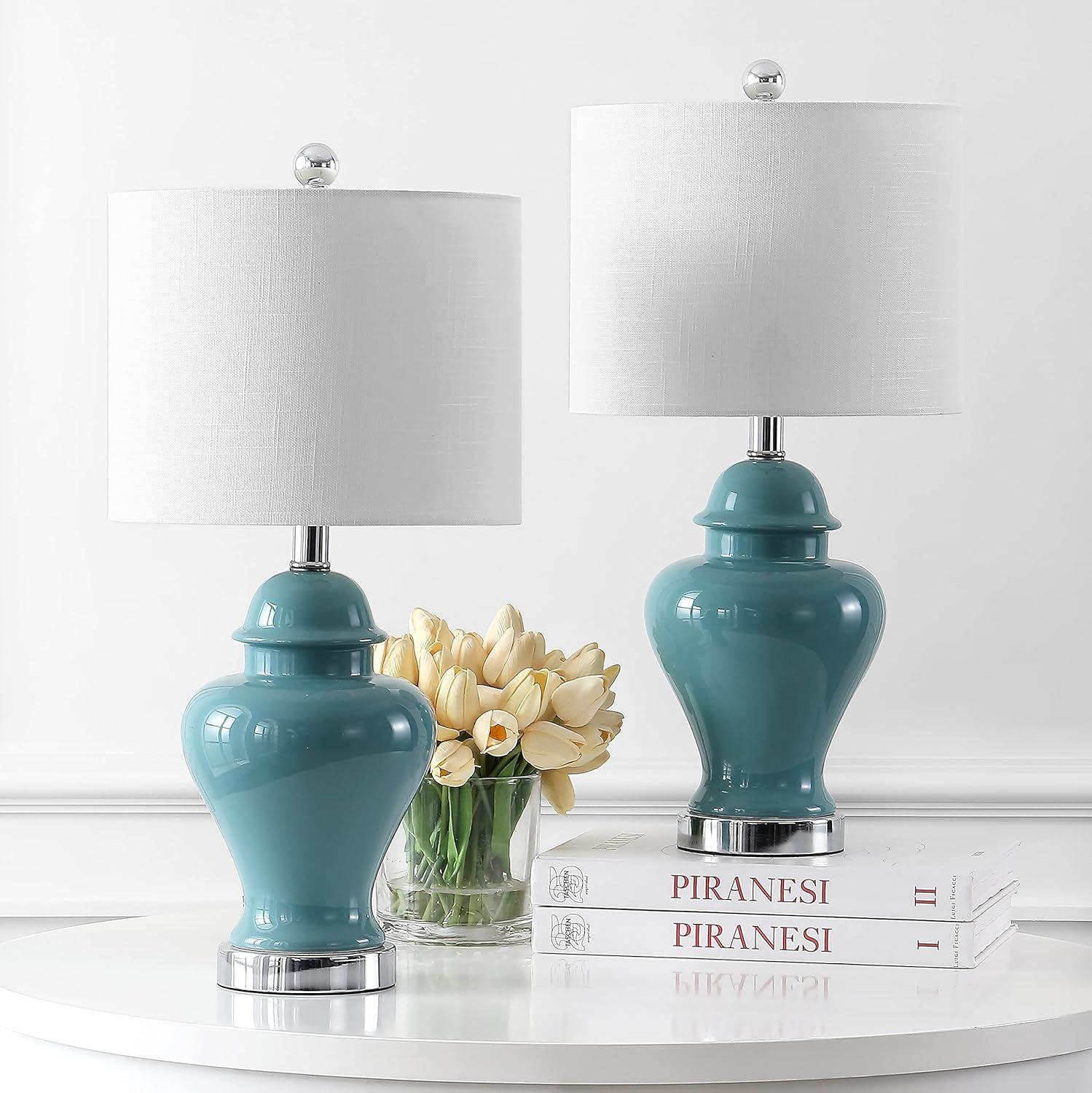 JONATHAN Y Qin 22" Ceramic/Iron Classic Cottage LED Table Lamp, Jade Green