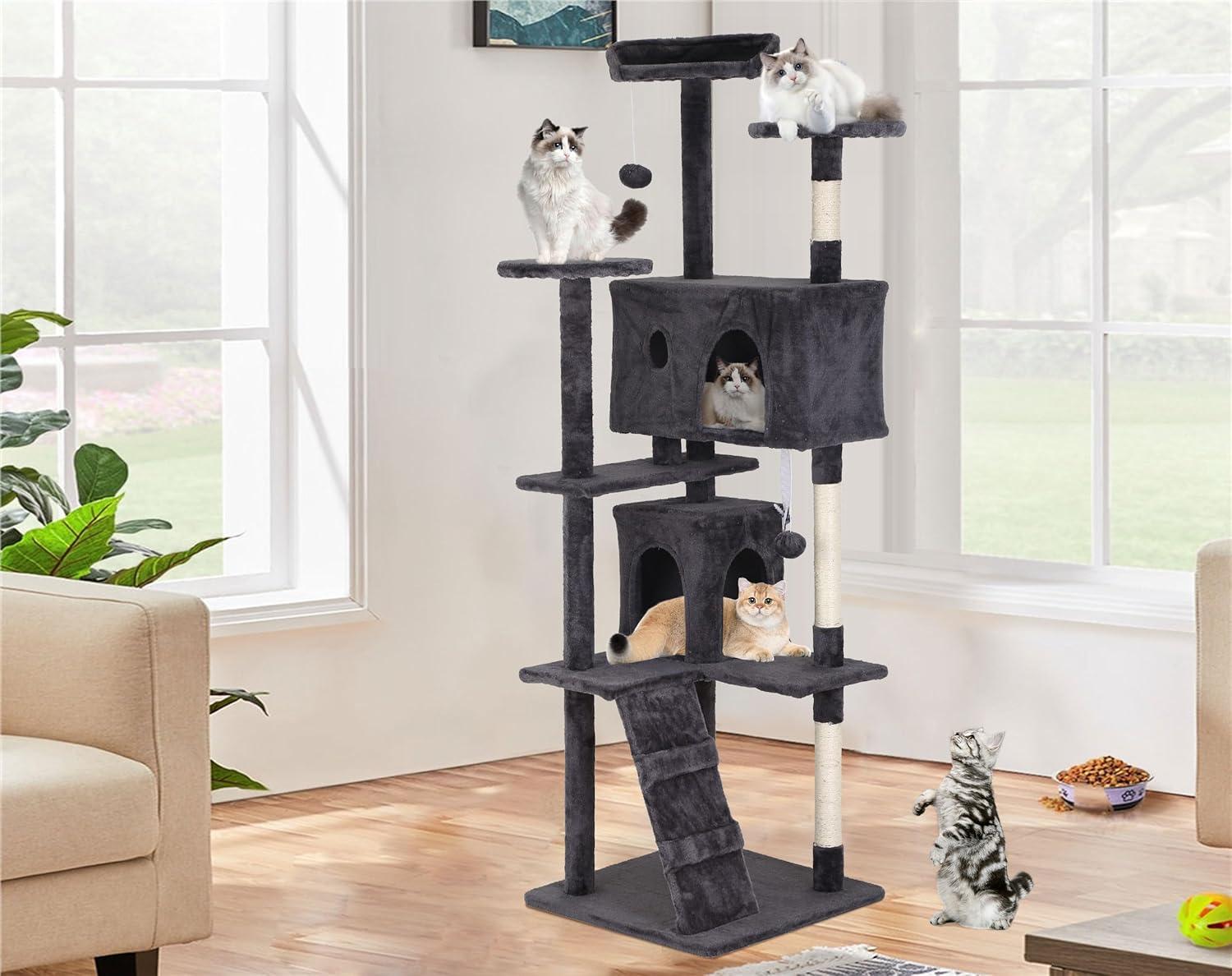 Tucker Murphy Pet™ 70In Cat Tree Tower For Indoor Cats,Multi-Level, Furniture Activity Center With Scratching Posts Stand House Cat Condo With Funny Toys For Kittens Pet Play House,Dark Gray