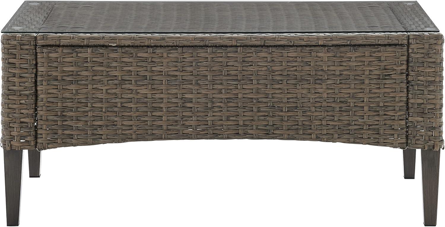 Rockport Light Brown Outdoor Wicker Coffee Table with Tempered Glass